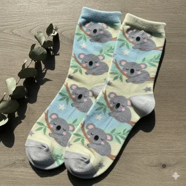 Calcetines adorables con un estampado de koalas tiernos